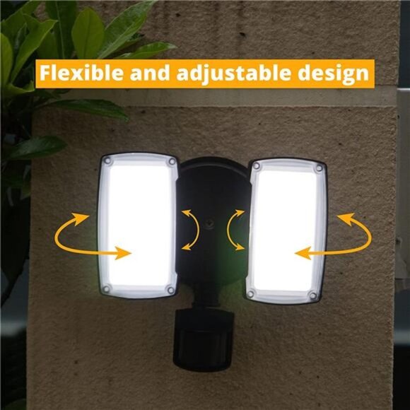 19W LED Flood Light Motion Sensor Outdoor, 2 Adjustable Head, IP65 Waterproof - Picture 6 of 7